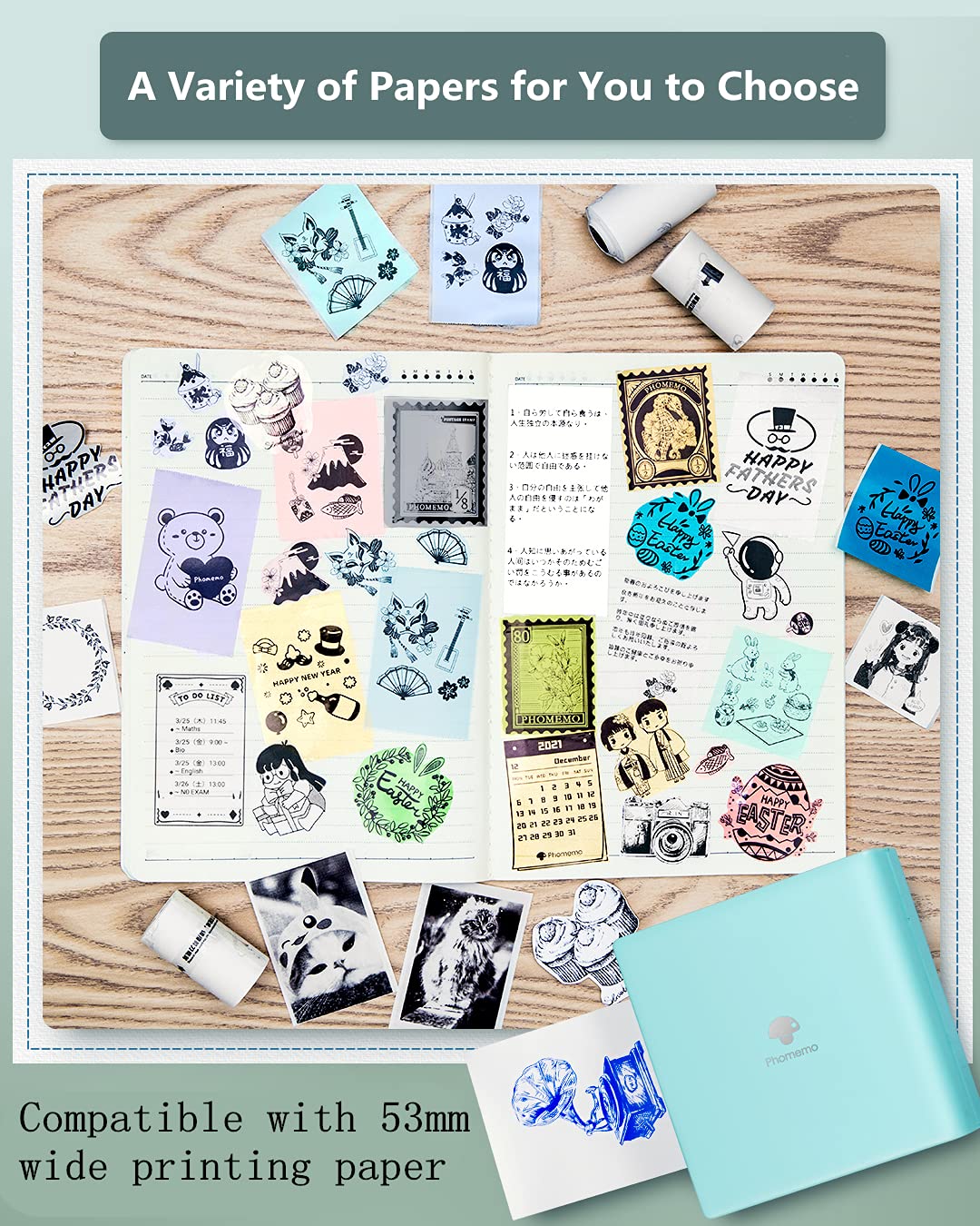 Phomemo Portable Printer M02 Pocket Printer- Mini Bluetooth Wireless Portable Mobile Printer Thermal Printer Compatible with iOS + Android for Learning Assistance, Study Notes, Journal, Fun, Work