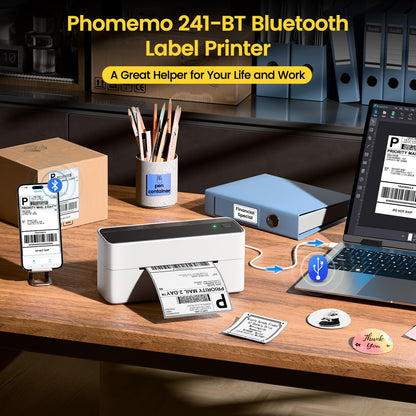 Phomemo 241-BT labelprinter, Bluetooth thermische printer, DHL labelprinter, 4 x 6 labelprinter, thermische labelprinter, ettiketeerapparaat voor verzendpakketten, compatibel met Ebay, Amazon, Etsy,
