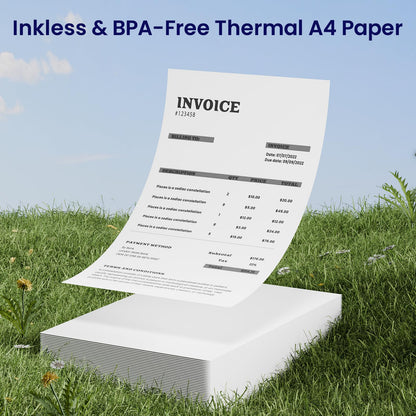 Phomemo A4 Impresora Papel, Papel T¨¦rmico Blanco de Secado R¨¢pido para Impresoras T¨¦rmicas Port¨¢tiles A4 M08F/P831/M832/M833/M834/M835, 210mm x 297mm (8.27'' x 11.69''), 100 Hojas/Caja