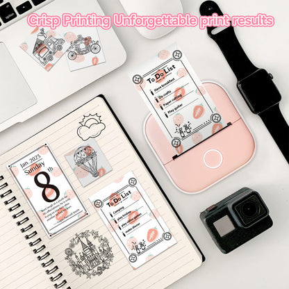 Phomemo Self-Adhesive Thermal Sticker Paper, Color Printer Paper Compatible With Phomemo Q02/T02/M832/M02/M02S/M04S Thermal Printer, Black on Milk Strawberry, 50mm x 3.5m, Keep for 20 Years, 3 Rolls