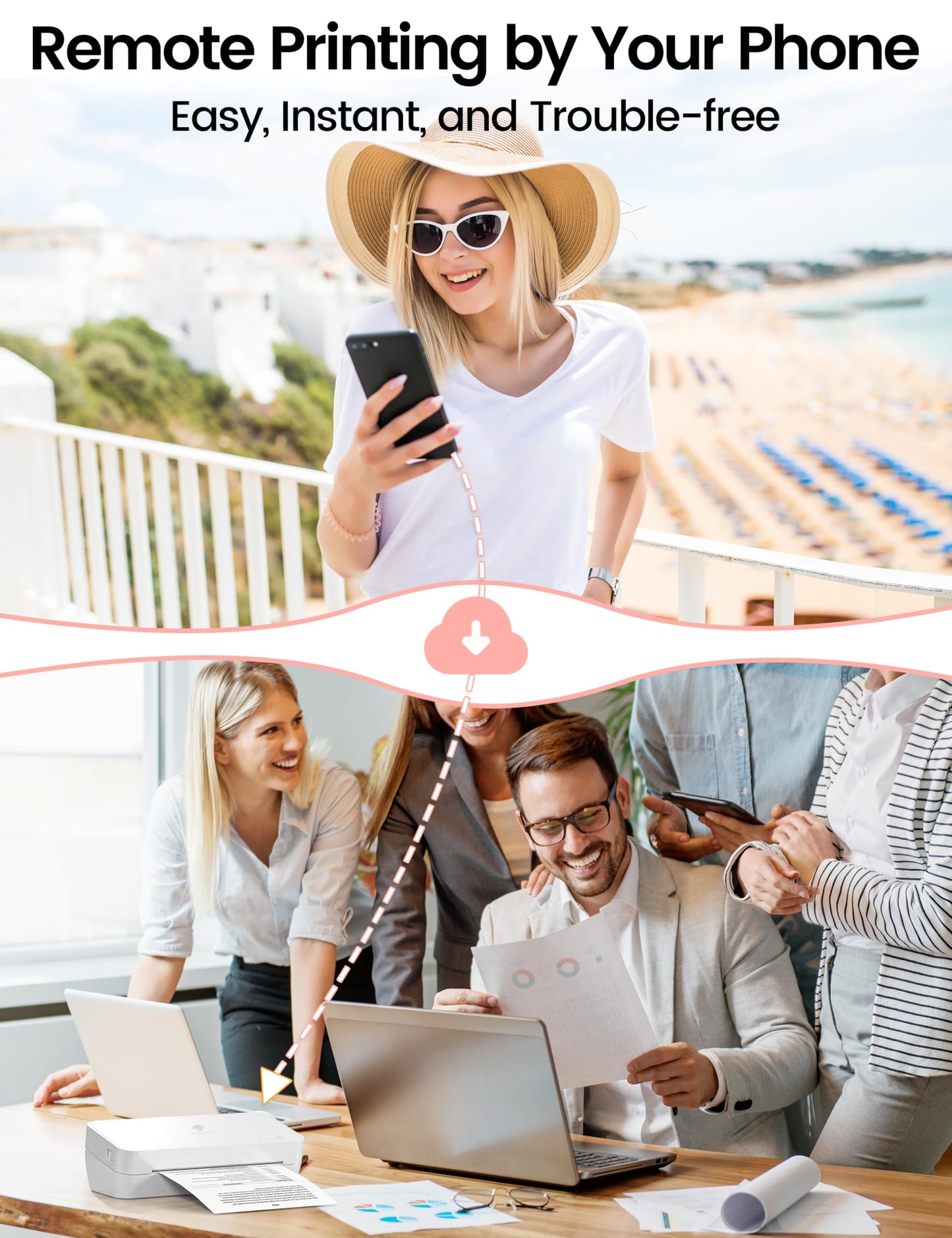 Phomemo S821 Pink Thermal Printer, Wireless Printer Supports US Letter/A4/A5/B5 Thermal Paper, Portable Inkless Printer Supports 2.4 GHz WiFi, Compatible with Phone & PC, 203dpi