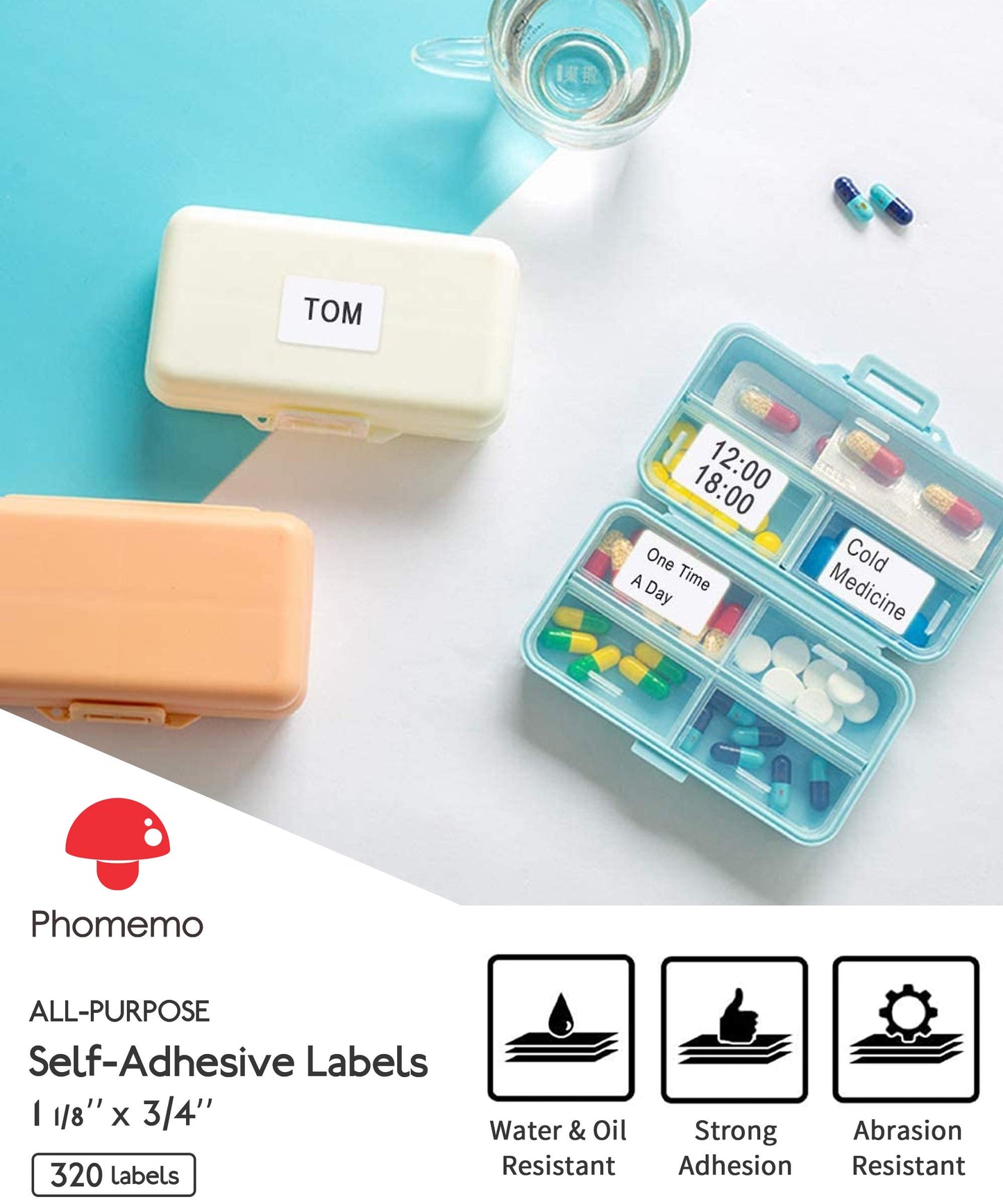 [3x320 pcs] Phomemo Original Labels for M110/M220/M221, 1.18'' x 0.79''(30 x 20mm), Square, White, 320 Labels/Roll, 3 Rolls, Multi-Purpose Self-Adhesive Thermal Labels, ALSO MADE FOR Phomemo M120/M200