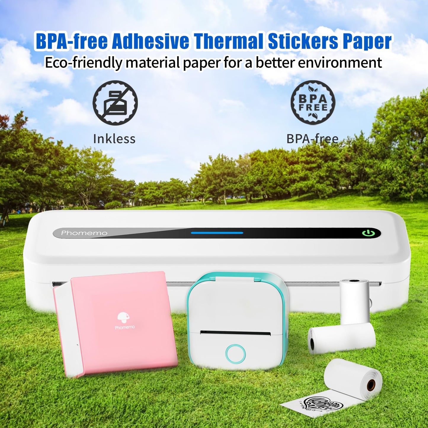 Phomemo Printer White Adhesive Thermal Sticker Paper, 50mm x 3.5m Compatible With Phomemo Q02/T02/M832/M02/M02 Pro/M02S/M04S Thermal Printer, Black on White, Keep for 2 Years, 3 Rolls