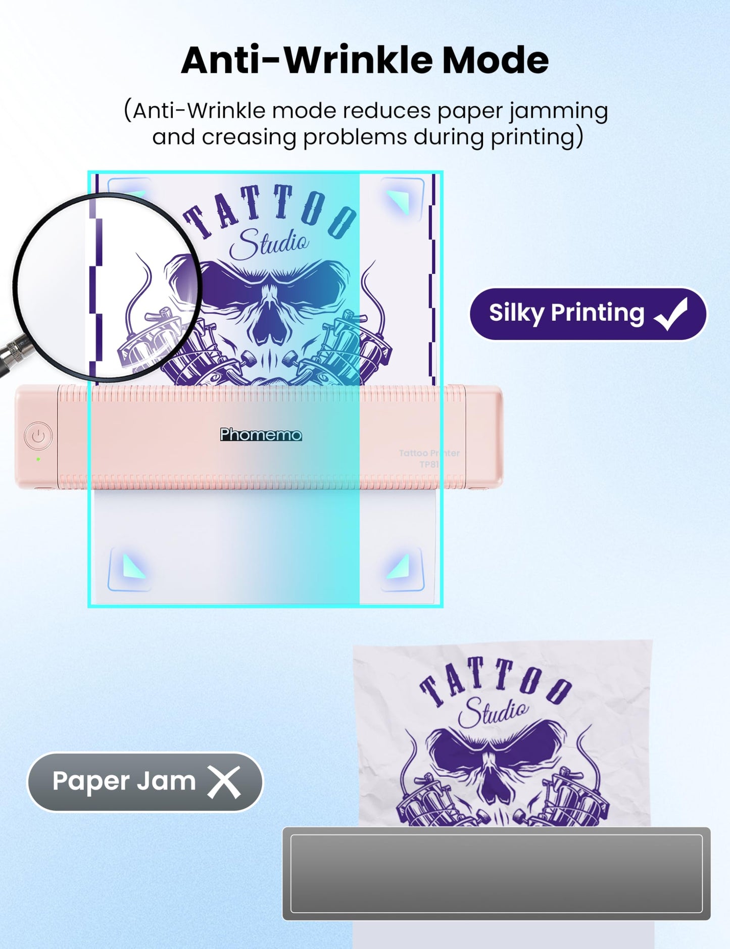 Phomemo Pink Tattoo Stencil Printer, TP81 Wireless Tattoo Printer Machine with 10 Pcs Tattoo Transfer Paper, Bluetooth Stencil Printer for Tattoo Artist/Beginner/Temporary Tattoo, 203 dpi