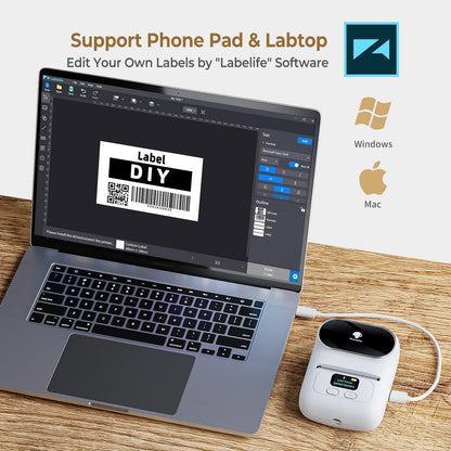 Phomemo -M110 Label Printer Portable Mini Bluetooth Thermal Label Manufacturer for Labelling, Office, Cable, Retail, Barcode and More, Compatible with Android and iOS Systems - White