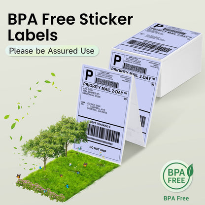 Phomemo Purple Shipping Labels- 4X6'' Thermal Shipping Labels -Fan-Fold Labels for Shipping Labels, Address Labels, Product Logo Labels, Barcode Labels, 500pcs