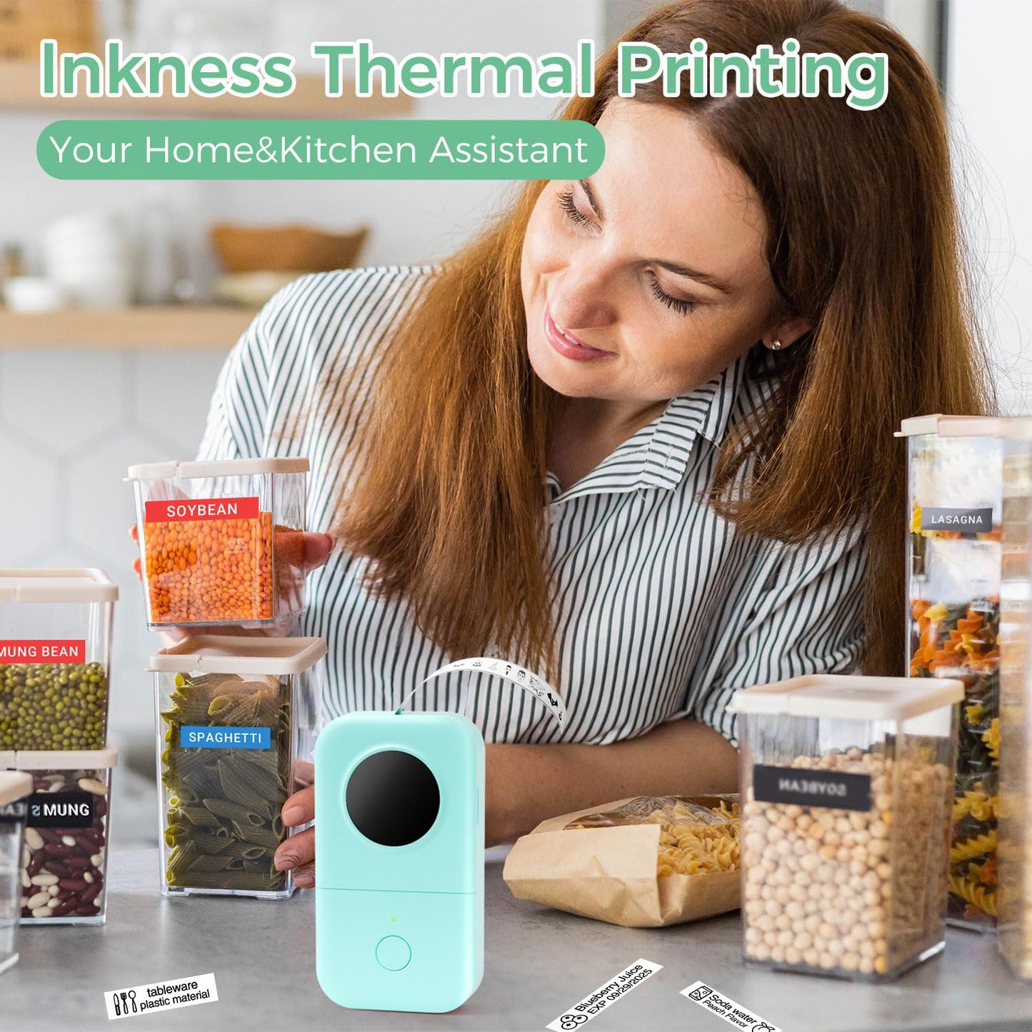 Phomemo D30 Etichettatrice Bluetooth, Mini Etichettatrice Etichette Adesive, Stampante Termica per iOS & Android,Bluetooth Stampante Etichette Autoadesive per La Casa, L'ufficio e la Scuola - Verde