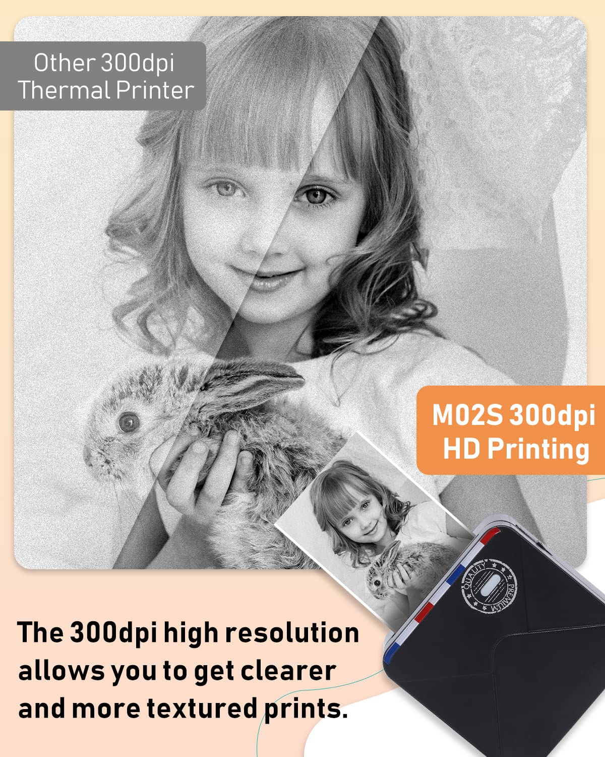 Phomemo Pocket Printer Mini Printer Thermal Otter Printer Portable Bluetooth Printer 300 DPI HD Printing for IOS and Systems, Suitable for Accounts, Photo Printing, Working, Black