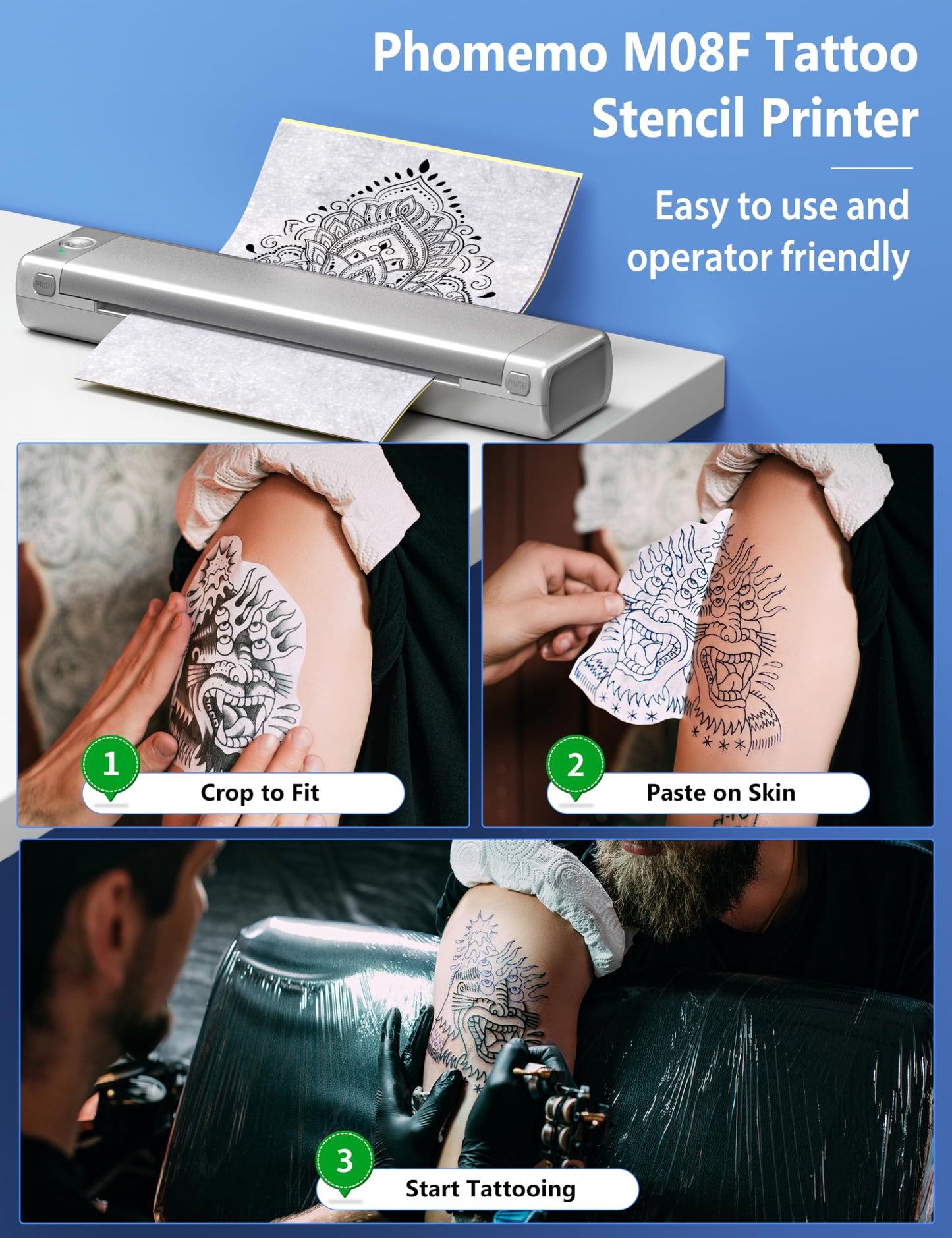 Phomemmo Wireless Tattoo Stenicl Printer(Silver), Stencil Printer for Tattooing,Bluetooth Tattoo Printer for Tattoo Artists & Beginners with 1 Carry Case