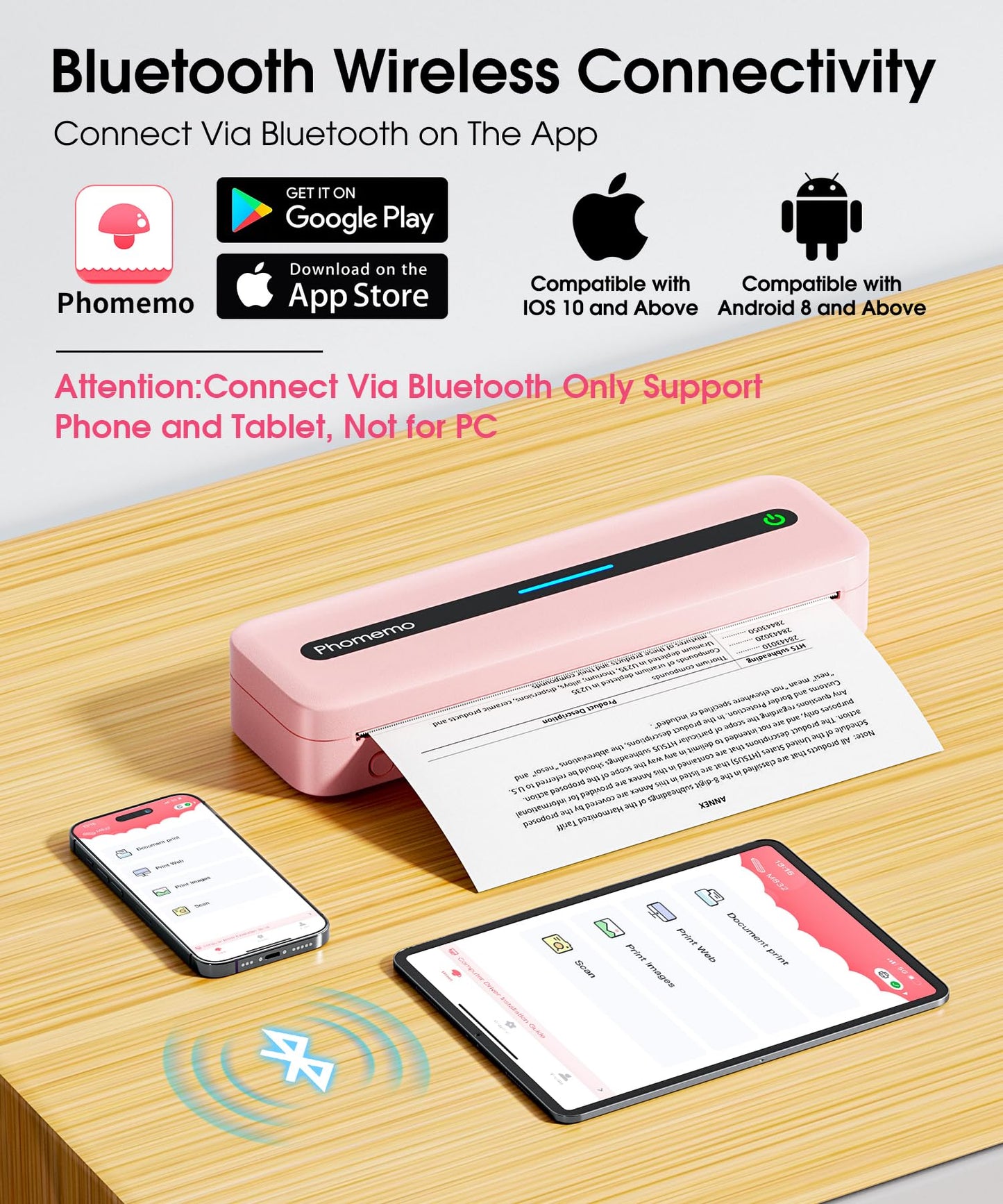 Phomemo Portable Printers Wireless for Travel,M832 Thermal Inkless Printer, Bluetooth Mobile Printer Support 8.5'' x 11'' US Letter,Compatible with Phone & Laptop for Home,Office,Travel,with 1 Case
