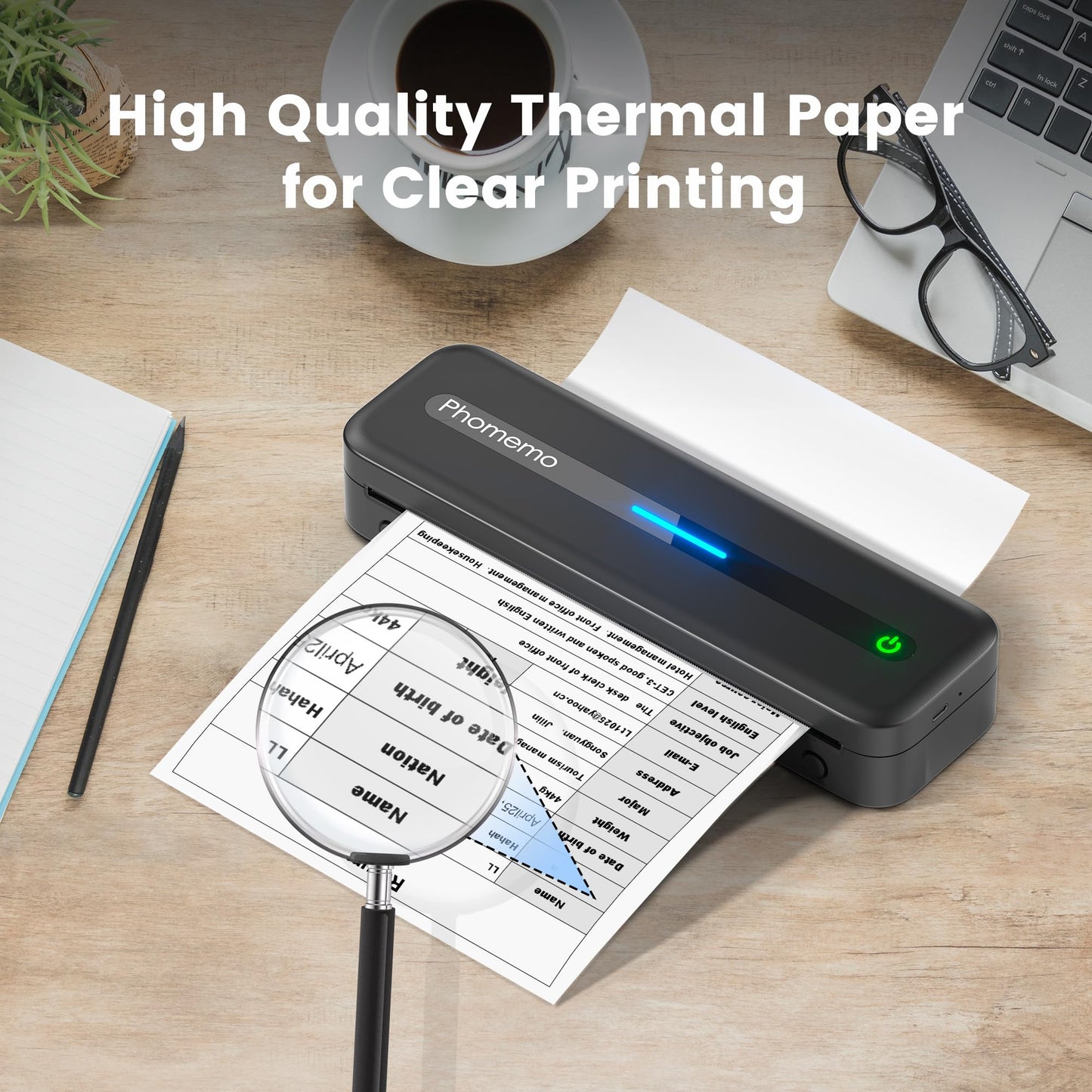 Phomemo Papier D'impression Thermique A4 4 Rouleaux, 210x297 mm, Sans Bisphénol A, Compatible avec L'imprimante Portable Phomemo M832/M834, pour Voyage, Maison, Photo, 20 Feuilles/Rouleau
