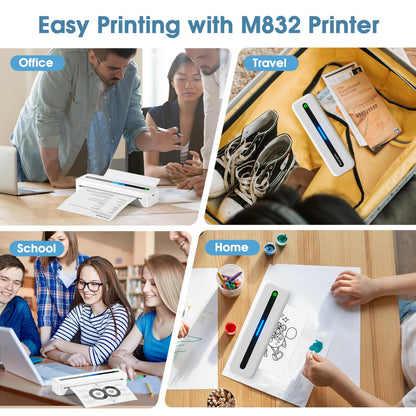 Phomemo Portable Printers Wireless for Travel, M832 Bluetooth Thermal Printer for Phone Laptop, Support 8.5'' X 11''/A4/2.08''/3.15''/4.33'' Thermal Paper, Inkless Mobile Printer for Vehicle Home Office