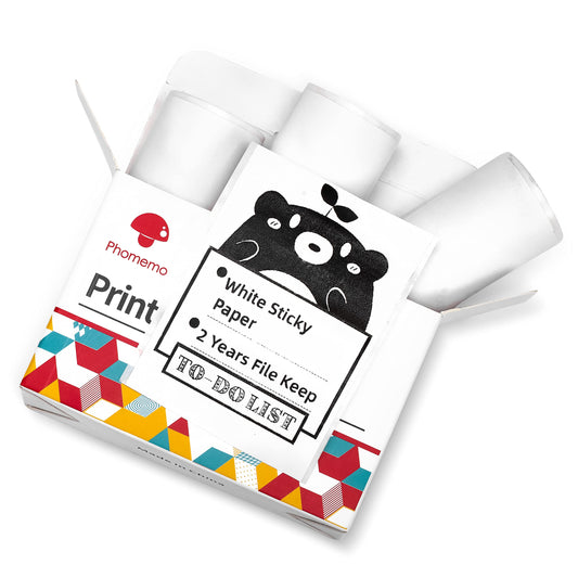 Phomemo T02/M02X/M02L Sticker Paper - 3 Rolls of Self-Adhesive Thermal Printer Paper, 53mm x 3.5m, 2 Years Preservation, Black on White for Phomemo T02/M02X/M02L Pocket Printer
