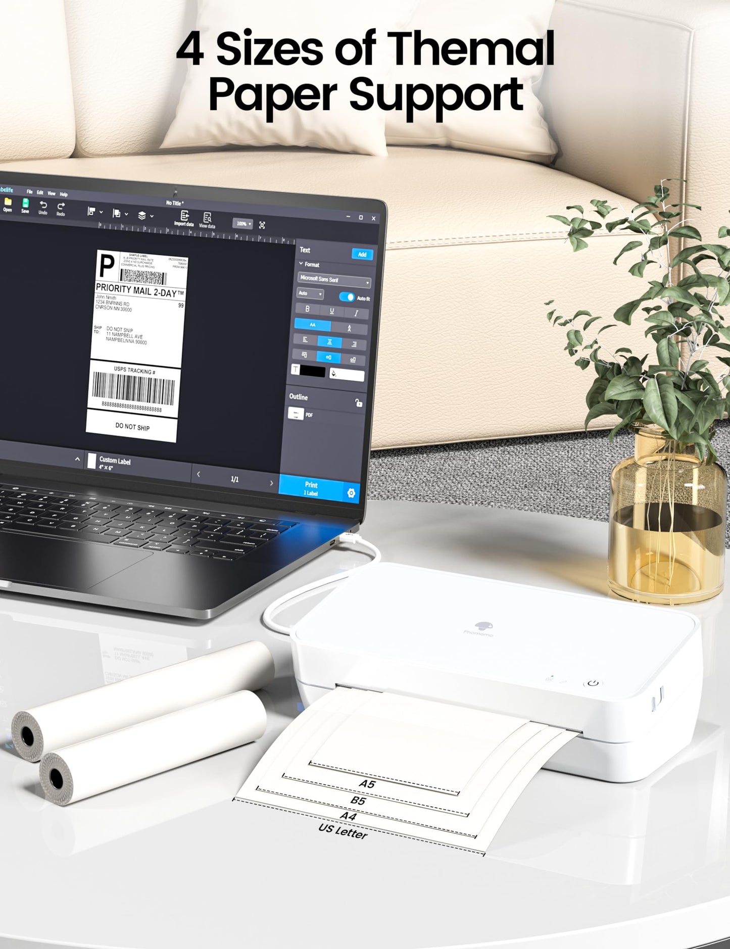 Phomemo S821 Thermal Printer, Inkless Printer Supports 8.5'' x 11'' US Letter & A4 Thermal Paper, Compact WiFi Printer Compatible with Android, iOS, Windows, Mac, 2.4 GHz, for Home Use, Office, School