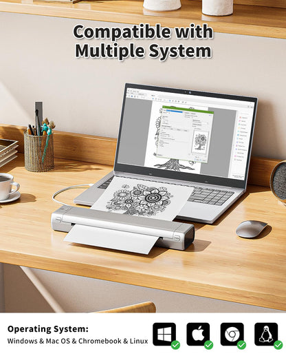 Phomemo Portable Wireless Printer, M08F Bluetooth Mobile Inkless Printer Support A4 Size, No-Ink Thermal Compact Printer, Compatible with Phone & Laptop for Business School Office Photo Tattoo