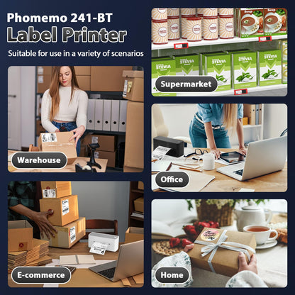 Phomemo 241BT Imprimante d'¨¦tiquettes Bluetooth Imprimante Thermique 4x6, DHL Imprimante d'¨¦tiquettes Autocollante Bluetooth lmprimante Thermique pour Codes-Barres, Amazon, UPS, DHL, Shopify, Ebay