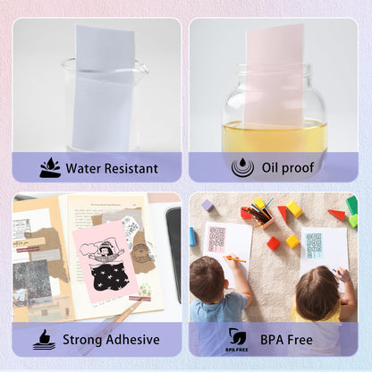 Phomemo Adhesive Thermal Sticker Paper for M832/M03/M03AS/M04S/M04AS Printer, Black on Purpple/Pink/Blue, 3.03''(77mm) Width X 3.5m Length, 3 Rolls, Stored for 20 Years