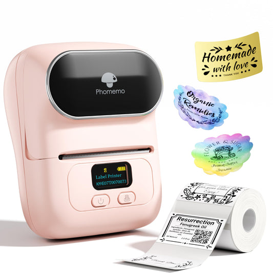 Phomemo -M110 Label Printer Portable Mini Bluetooth Thermal Label Manufacturer for Labelling, Office, Cable, Retail, Barcode and More, Compatible with Android and iOS Systems, Pink