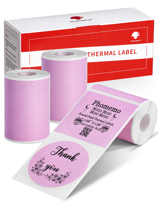Phomemo Round Labels,1.96'' x 1.96'' Circle Thermal Sticker Labels for Phomemo M220 M110 M221 M120 M200 Label Maker,3 Rolls Multi-Purpose Labels for Thank You Sticker,Barcode,Home,Office Supplies