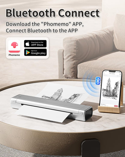 Phomemo Portable Wireless Printer, M08F Bluetooth Mobile Inkless Printer Support A4 Size, No-Ink Thermal Compact Printer, Compatible with Phone & Laptop for Business School Office Photo Tattoo