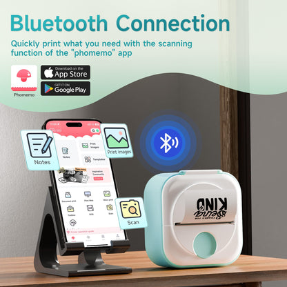 Phomemo Q02 Mini Sticker Printer ¡ª Bluetooth Thermal Printer, Sticker Maker Machine for DIY Stickers, Study Notes, Kids Gift, Compatible with Phone & iPad, Green