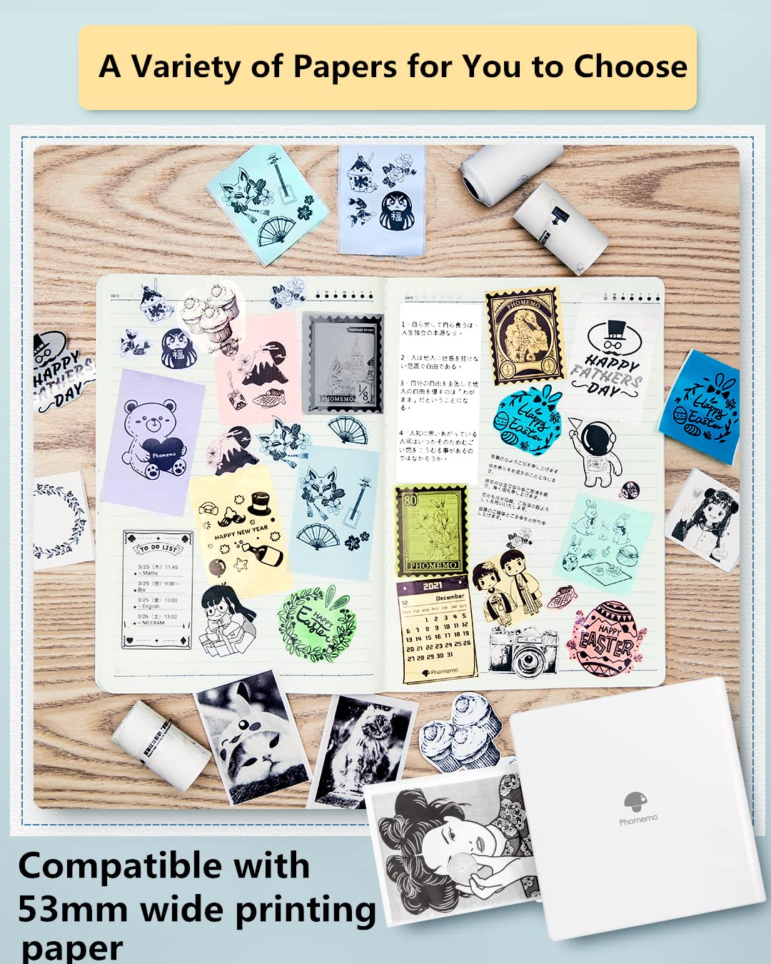 Mini Printer Phomemo M02 Pocket Printer- Mini Bluetooth Portable Wireless Mobile Thermal Printer Compatible with Android iOS, Mutilfuction for Company Businesse, Work Plan, Meeting Notes, White