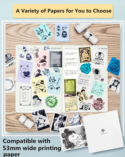Mini Printer Phomemo M02 Pocket Printer- Mini Bluetooth Portable Wireless Mobile Thermal Printer Compatible with Android iOS, Mutilfuction for Company Businesse, Work Plan, Meeting Notes, White