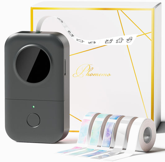 Phomemo D30 - Mini etiquetadora para impresora de etiquetas, autoadhesiva, Bluetooth, con 5 rollos de papel de etiqueta, caja de regalo, impresora de etiquetas, adecuada para el hogar y la oficina,