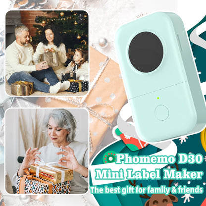 Phomemo D30 Label Maker Machine Thermal Bluetooth Label Printer with 3 Rolls Label,Mini Sticker Maker Machine,Wireless Label Maker For Home, Office, School, For Android & IOS Smart Devices - Green