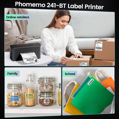 Phomemo 241BT Imprimante d'étiquettes Bluetooth Imprimante Thermique 4x6, DHL Imprimante d'étiquettes Autocollante Bluetooth lmprimante Thermique pour Codes-Barres, Amazon, UPS, DHL, Shopify, Ebay