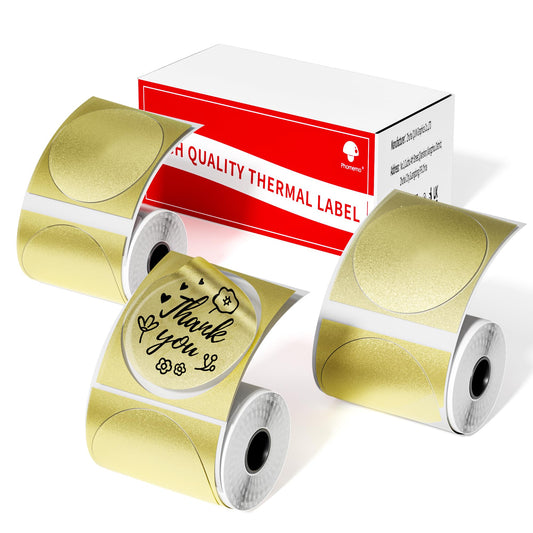 Phomemo round thermal labels, circle labels, gold glitter M110 M120 M200 M220 M221 50 x 50 mm, 3 rolls (420 labels)