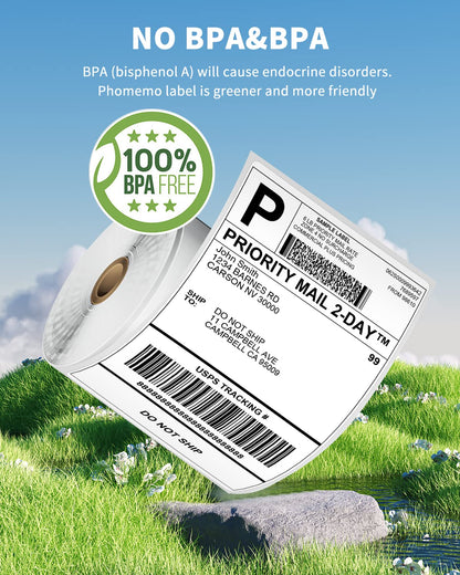Phomemo 4x6 Label Stickers Roll for Thermal Label Printer - 100pcs White Shipping Labels - Commercial Grade Thermal Printer Label for Small Business Supplies - Water/Oilproof 4x6 Thermal Printer Paper