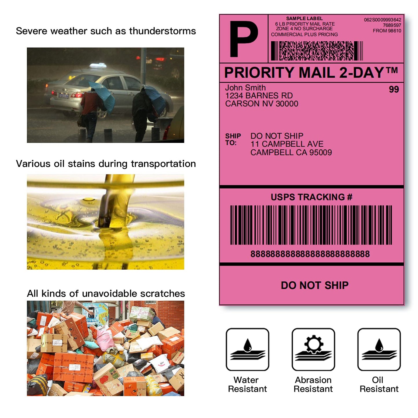 Phomemo 4x6 Thermal Labels - Direct Address Shipping Labels Compatible with Phomemo Rollo and More 4 * 6 Label Printers, 500PCS, Pink