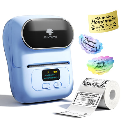 Imprimante d'¨¦tiquettes portable Phomemo M110, imprimante d'¨¦tiquettes thermique pour ¨¦tiqueteuse d'¨¦tiquettes adh¨¦sives Bluetooth, pour la vente au d¨¦tail, le commerce, le bureau - bleu