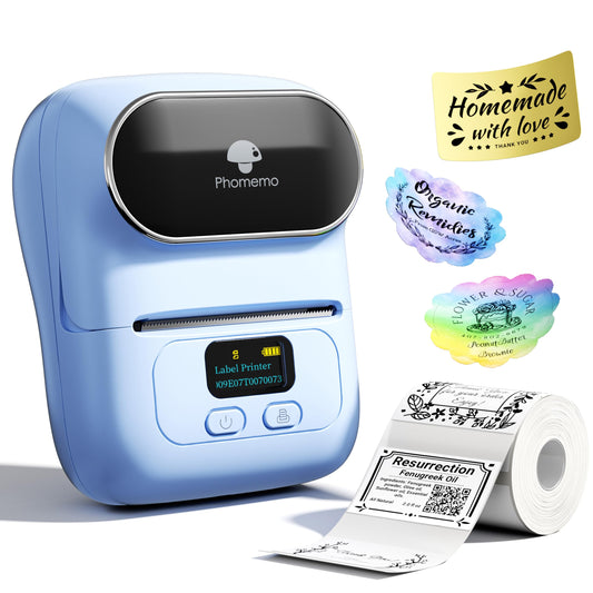 Imprimante d'étiquettes portable Phomemo M110, imprimante d'étiquettes thermique pour étiqueteuse d'étiquettes adhésives Bluetooth, pour la vente au détail, le commerce, le bureau - bleu