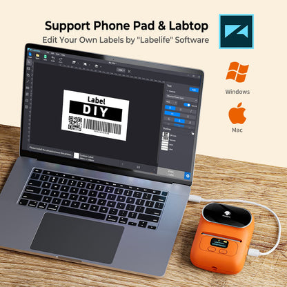 Phomemo - M110 Label Printer - Wireless Bluetooth Thermal Label Machine for Clothing, Jewelry, Retail, Home, Portable Barcode Labeling Machine Compatible with Android and iOS Phone, Orange