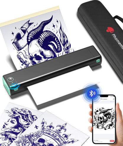 Phomemo Wireless Tattoo Stencil Printer, with Storage Case & 10 Pcs Tattoo Transfer Paper, Bluetooth Tattoo Transfer Printer for Tattoo Artists, Beginners, Compatible with Phone & PC